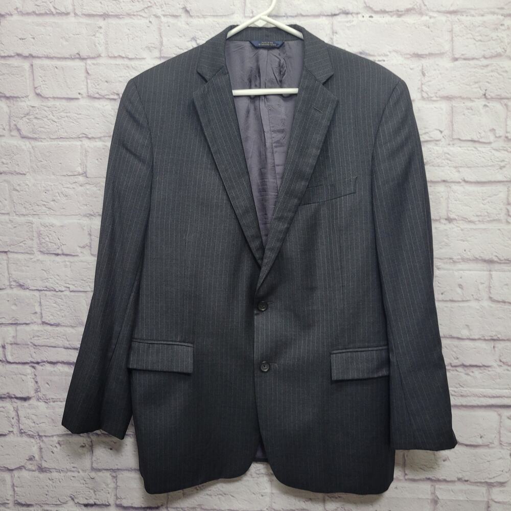 Brooks Brothers 1818 Regent Italy Men Blazer Jacket 42R 100% Wool Pinstripe Gray